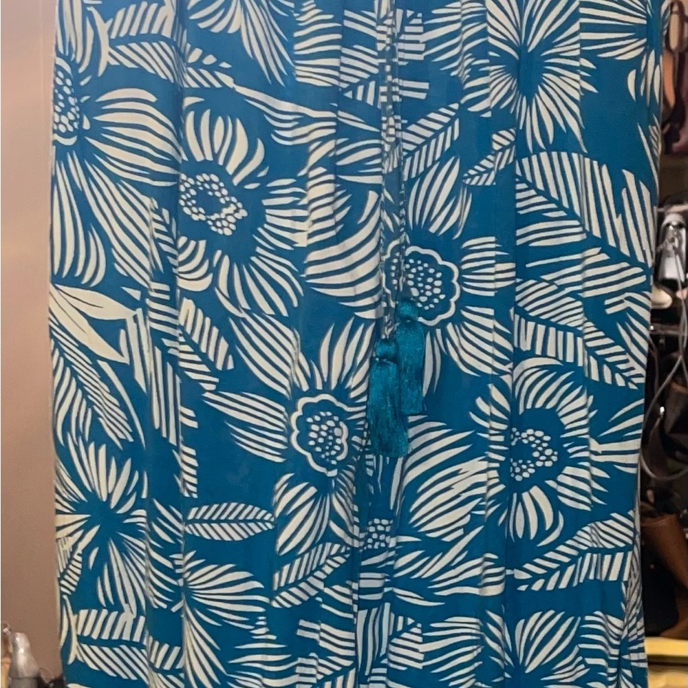 Blue and White Floral Sleeveless Jumpsuit